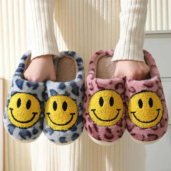 Leopard Print Fluffy Slippers with Smiley Face - Image 7