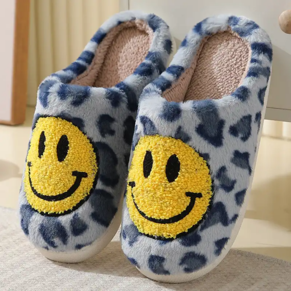 Leopard Print Fluffy Slippers with Smiley Face - Image 4