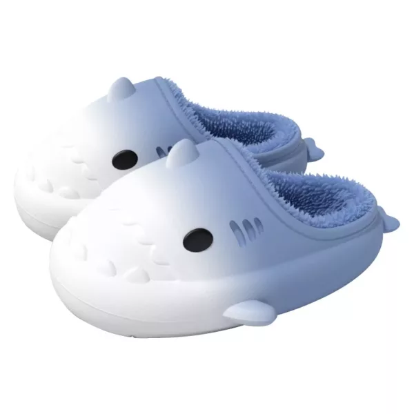 Blue and White Gradient Shark Slides With Fur